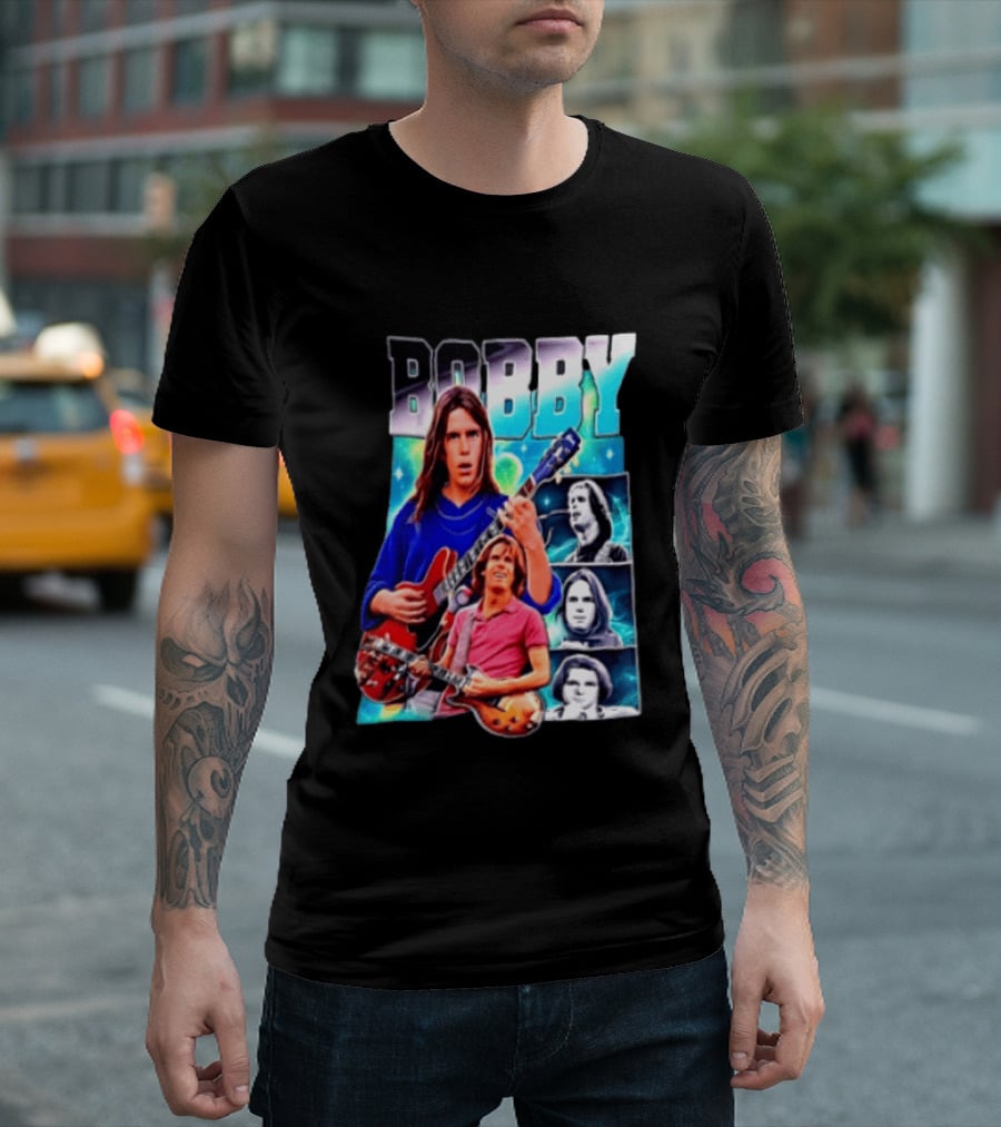 Bobby Guitarist Red Electric Guitar Collage Retro Photos T-Shirt