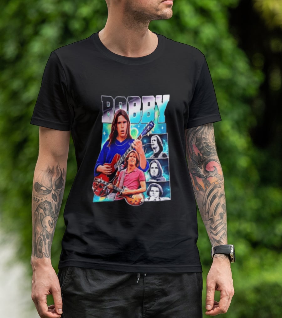 Bobby Guitarist Red Electric Guitar Collage Retro Photos T-Shirt