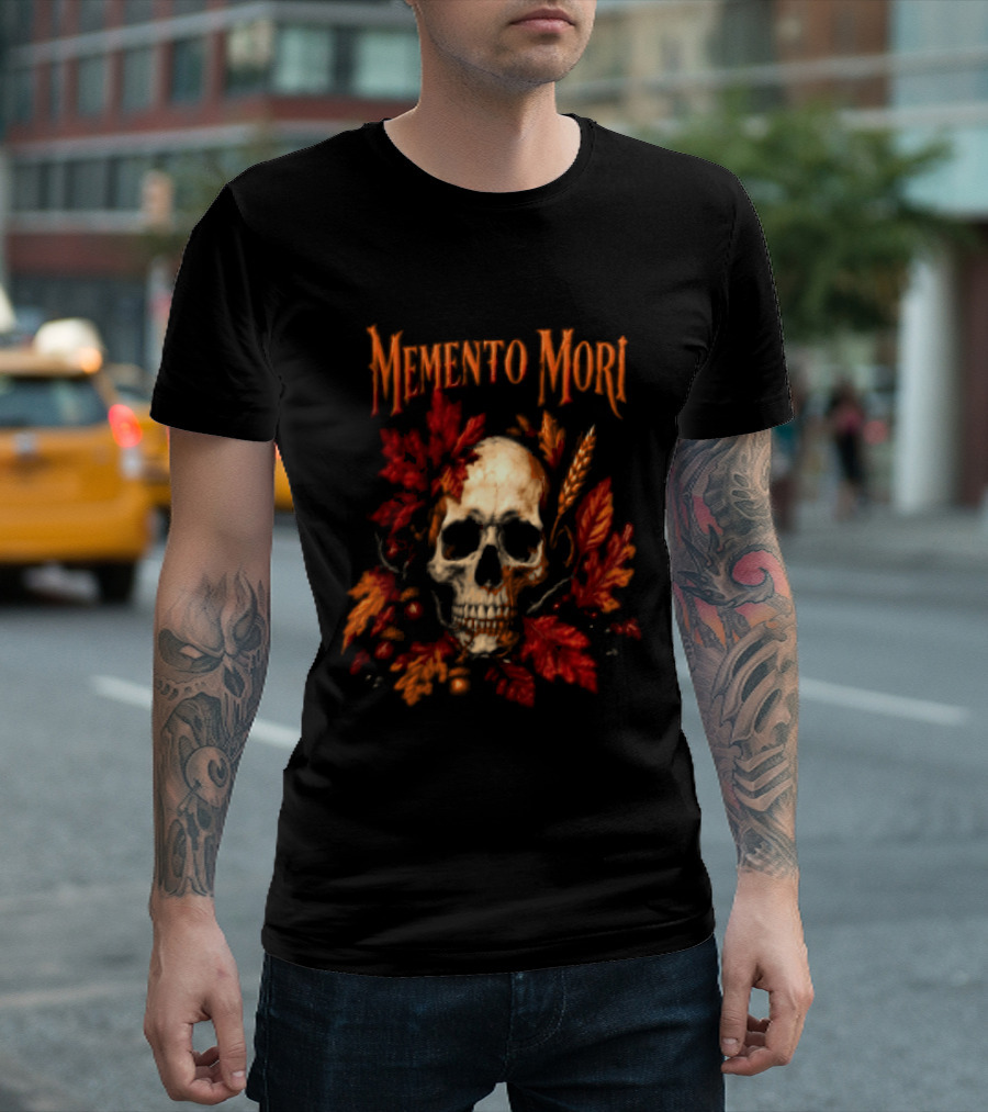 Memento Mori Skull Autumn Leaves T-Shirt