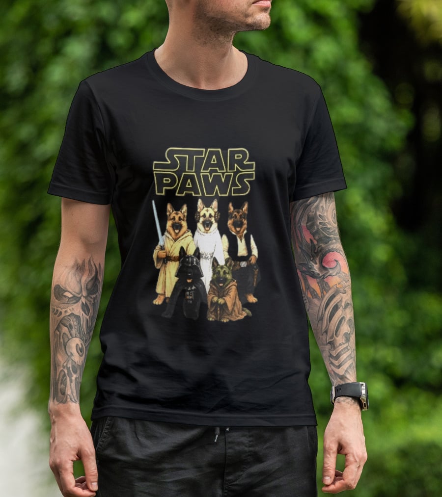 Star Paws German Shepherd Dogs In Space Costumes With Lightsaber T-Shirt