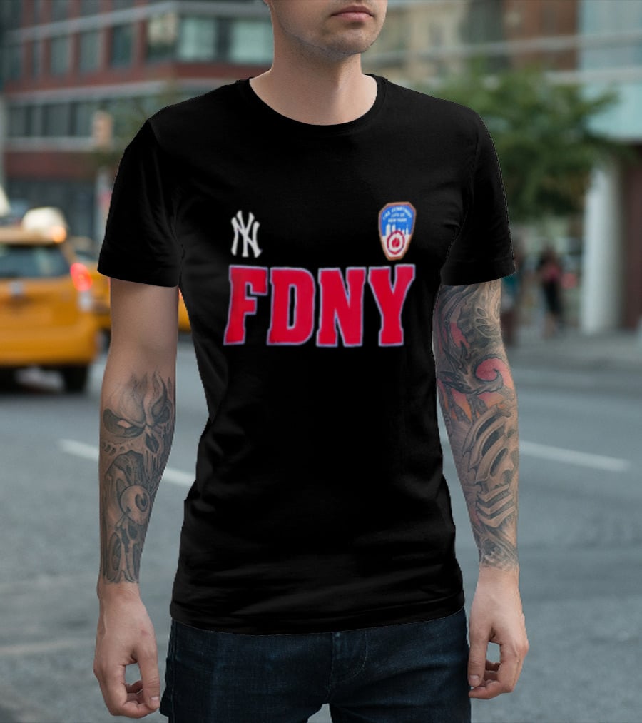 New York Yankees FDNY Collaboration With FDNY Patch And Yankees T-Shirt