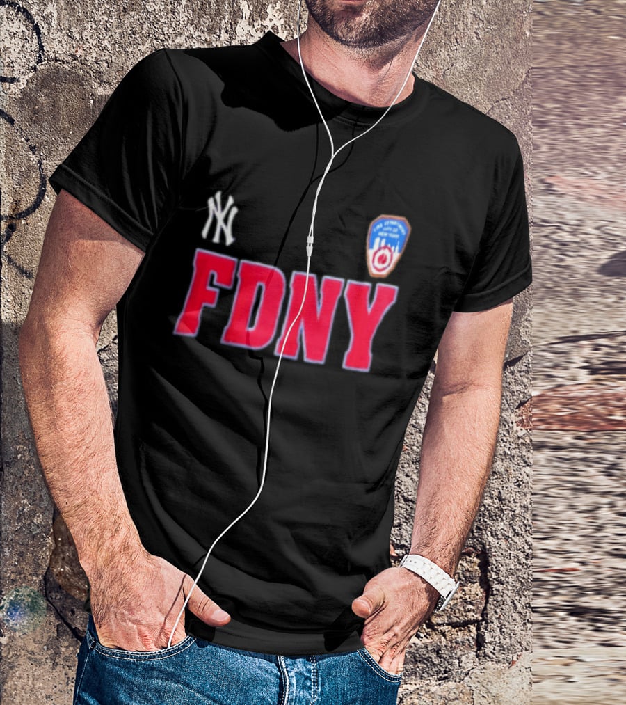 New York Yankees FDNY Collaboration With FDNY Patch And Yankees T-Shirt