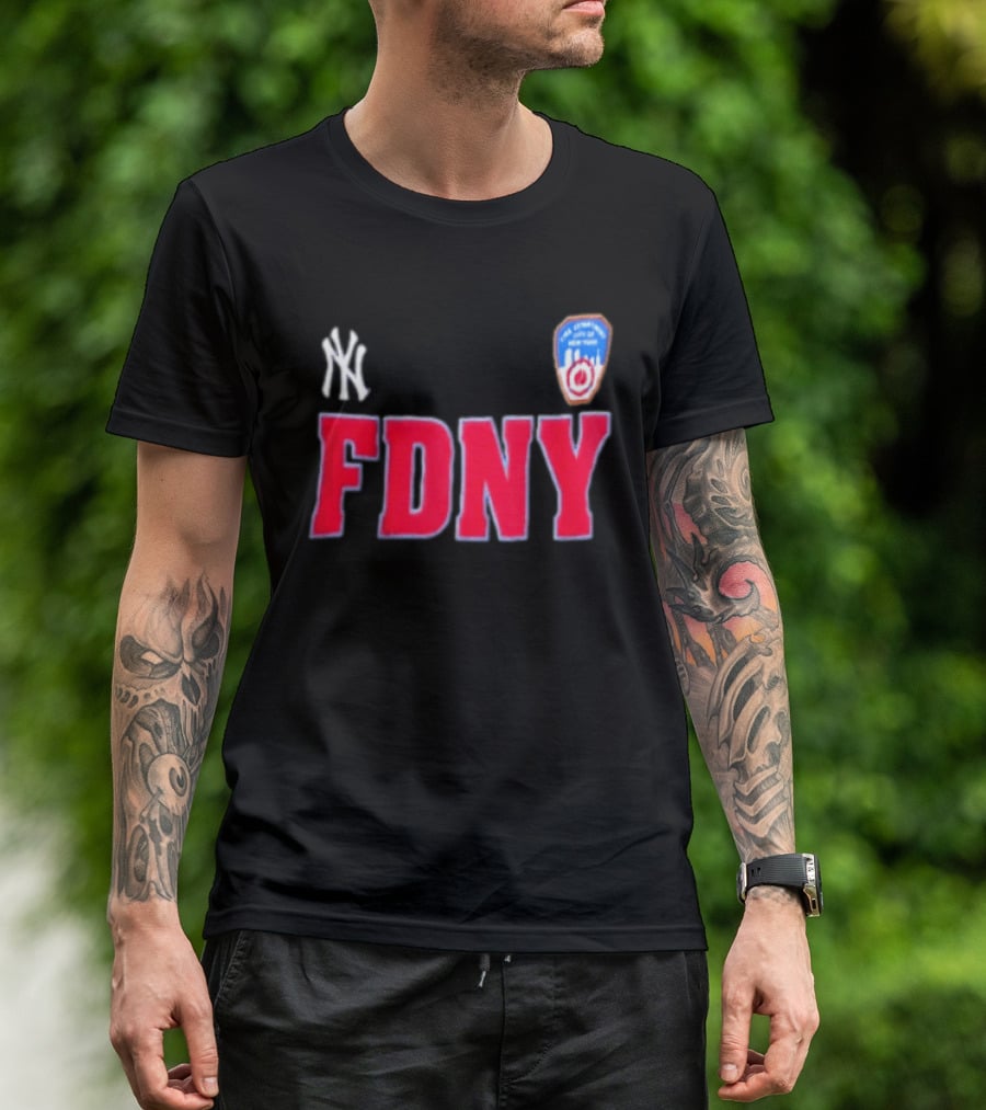 New York Yankees FDNY Collaboration With FDNY Patch And Yankees T-Shirt