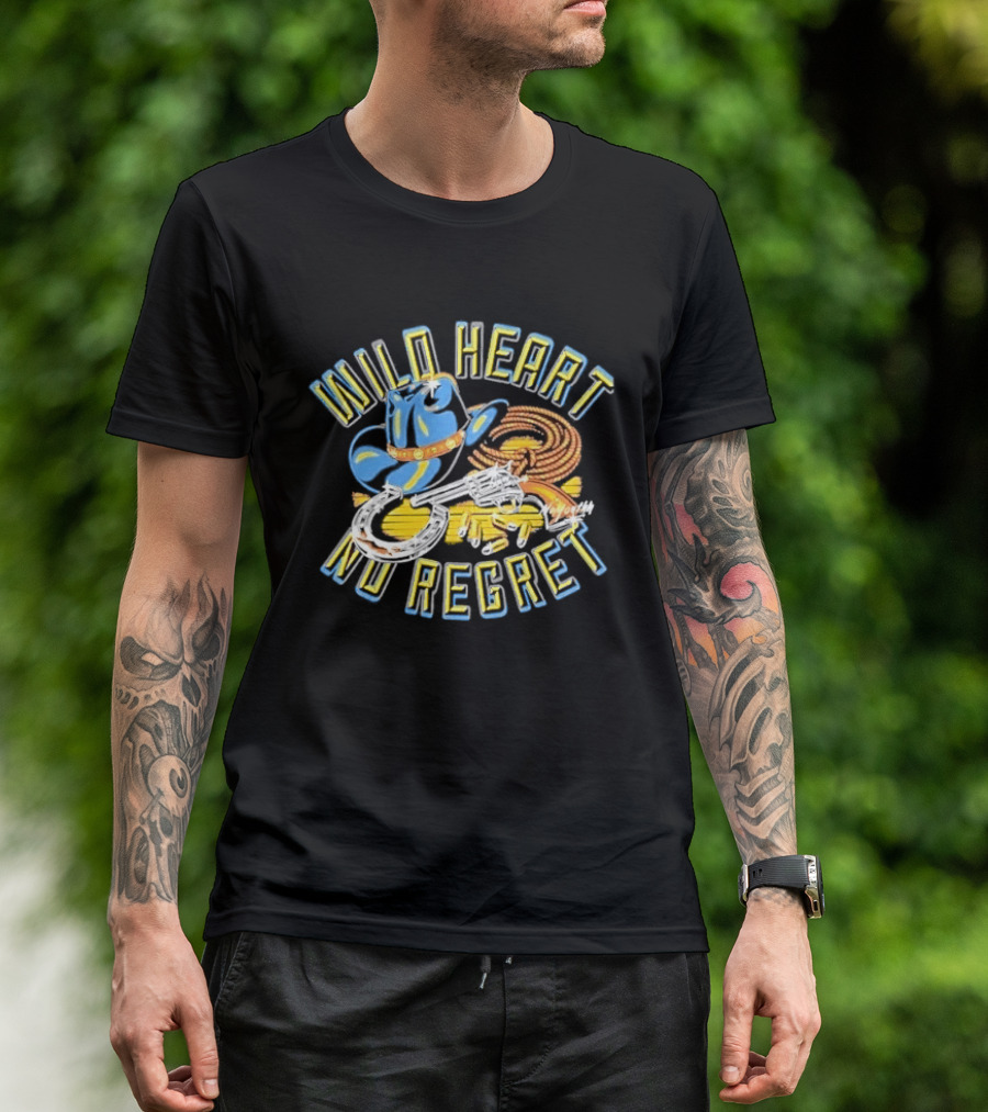 Wild Heart No Regret Cowboy Hat Revolver Horseshoe Rope T-Shirt