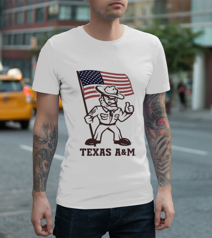 Awesome The Ol' Sarge Collection Texas A&M Maroon USA Flag T-Shirt