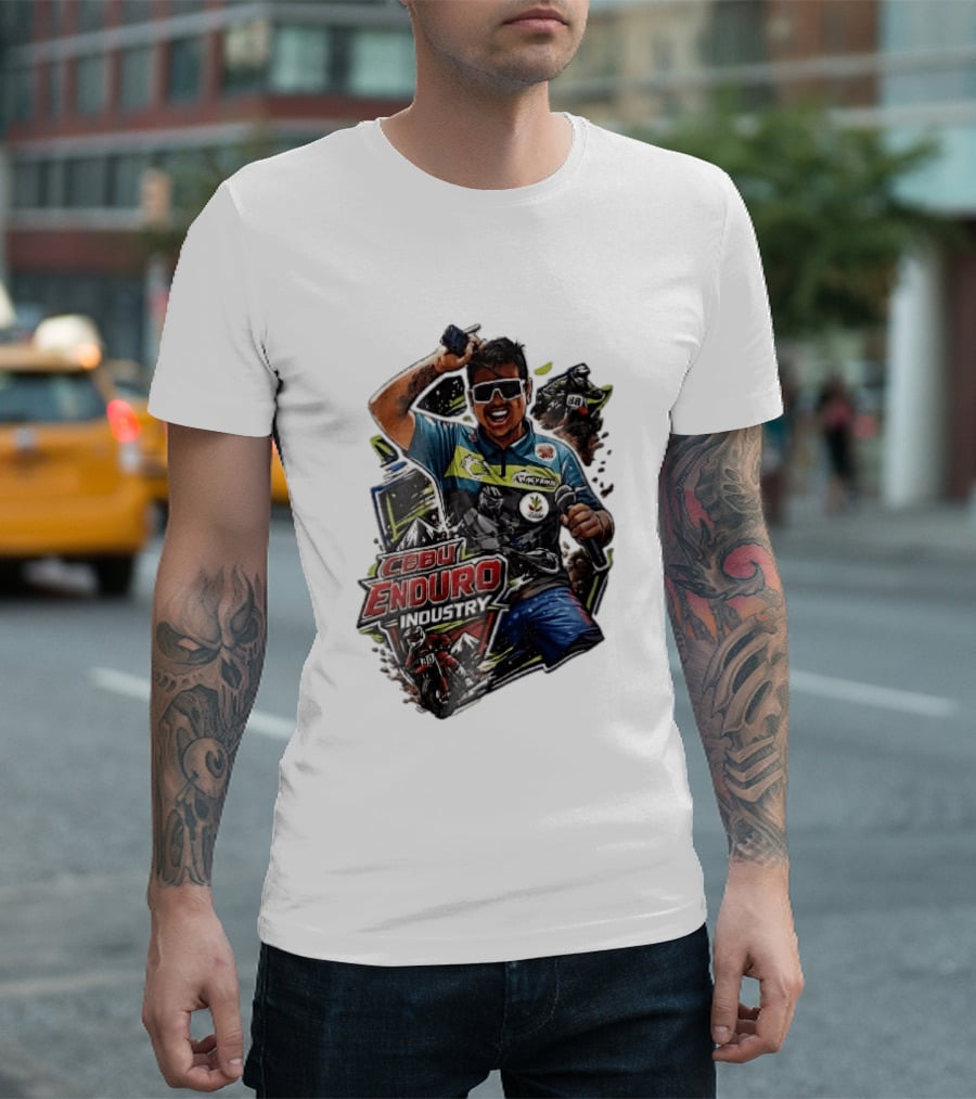 Cebu Enduro Industry Host With Microphone And Dirt Bike Riders Caricature T-Shirt