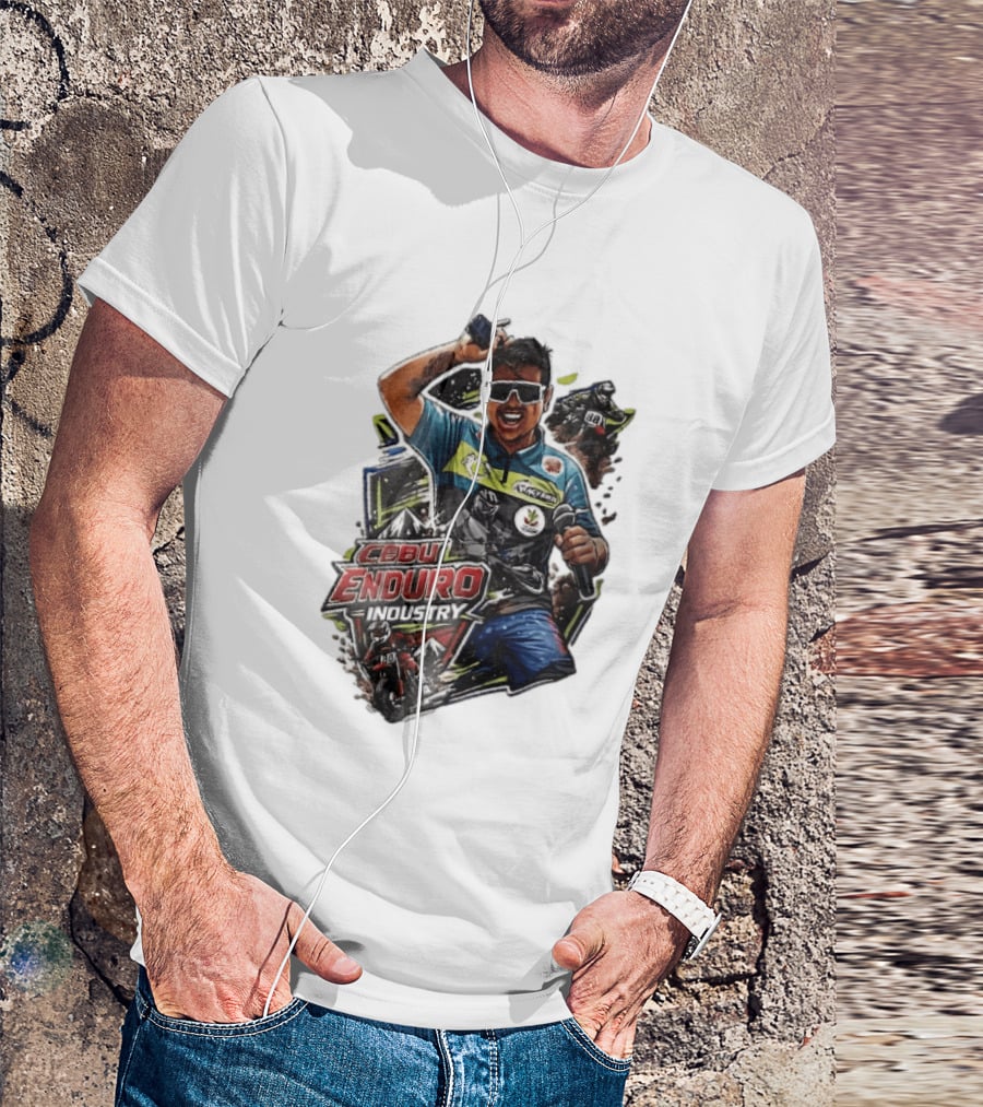 Cebu Enduro Industry Host With Microphone And Dirt Bike Riders Caricature T-Shirt