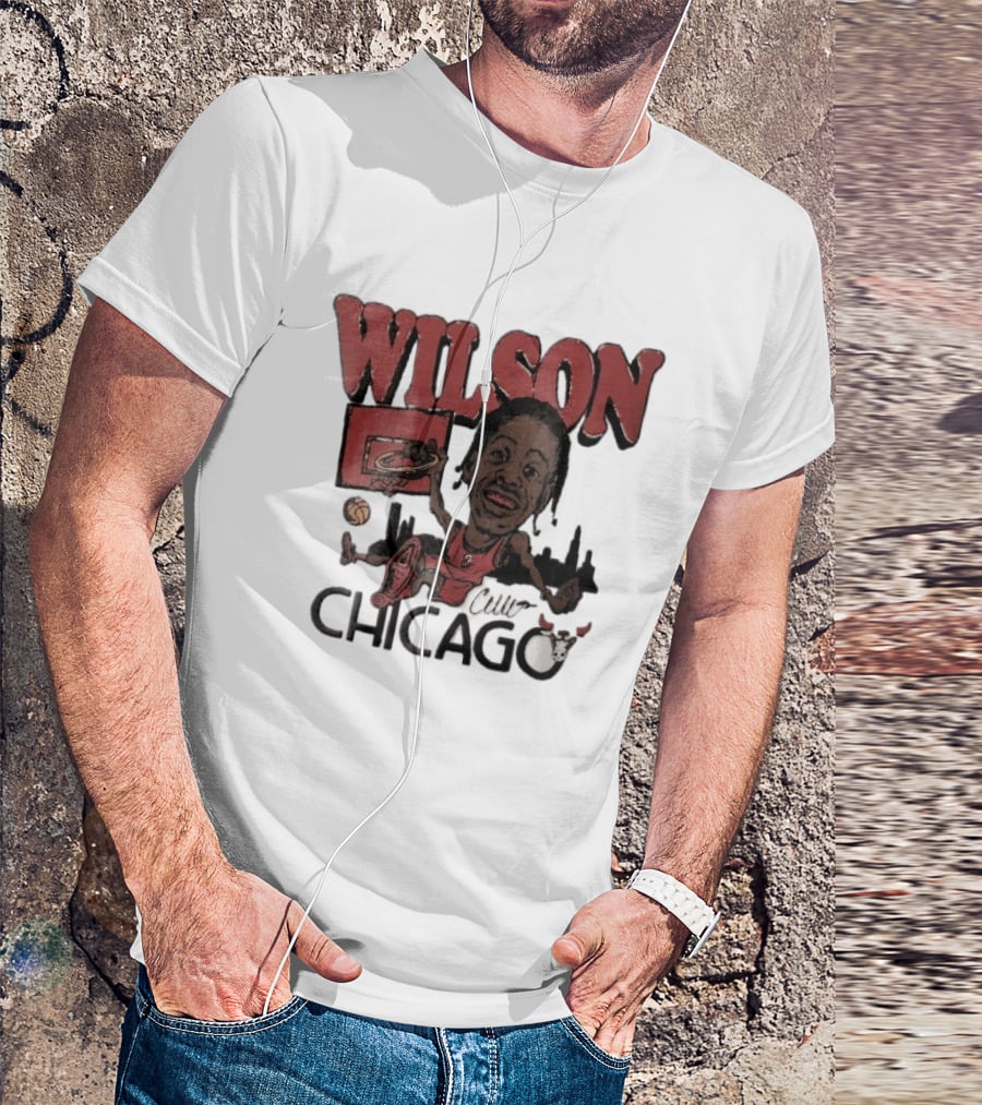 Chicago Bulls Wilson Cartoon Caricature Dunking City Skyline T-Shirt
