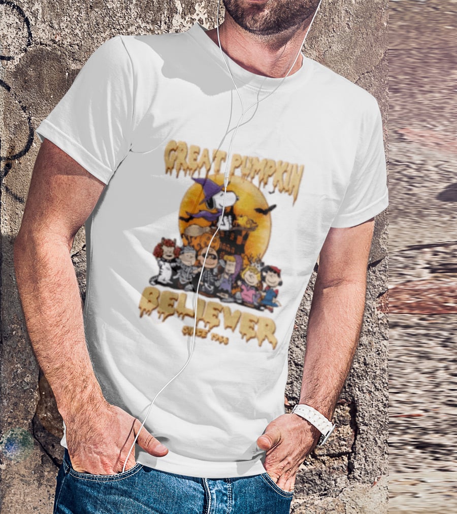 Great Pumpkin Believer Since 1966 Peanuts Halloween Snoopy Woodstock Charlie Brown Linus Sally Lucy Iconic Cartoon T-Shirt