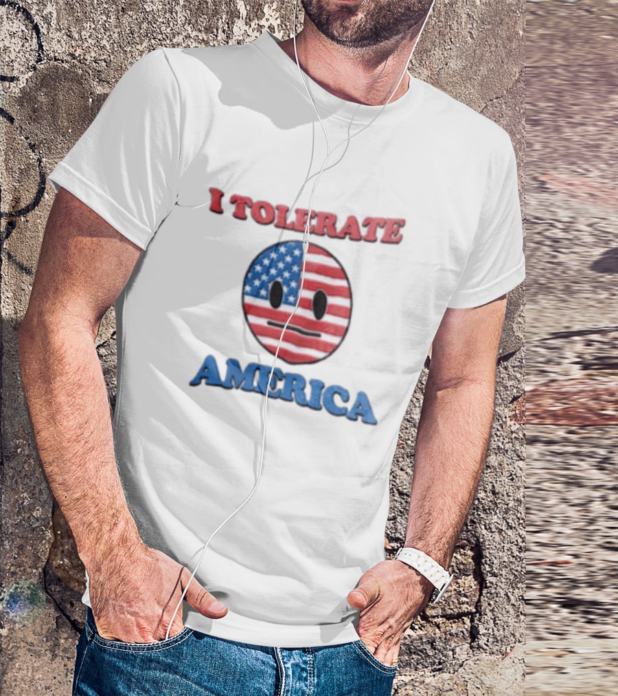 I Tolerate America USA Flag Emoji Face T-Shirt