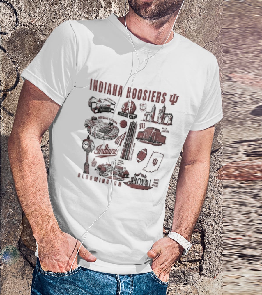 Indiana Hoosiers Bloomington Campus Landmarks Tower Map Collage T-Shirt