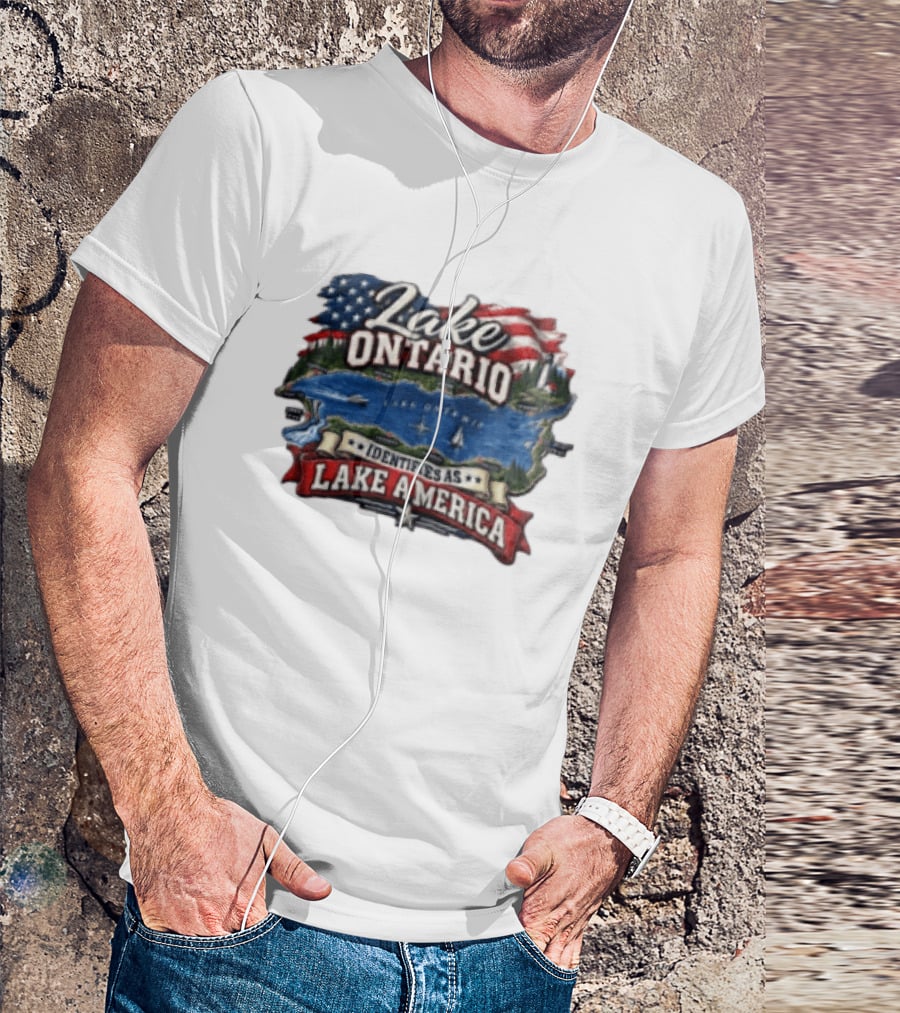 Lake Ontario Identifies As Lake America Map With Patriotic Flag And Nautical T-Shirt