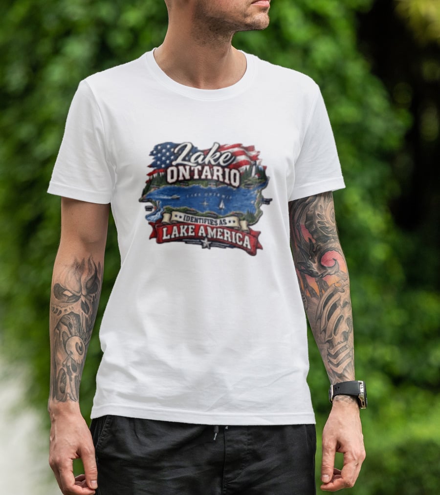 Lake Ontario Identifies As Lake America Map With Patriotic Flag And Nautical T-Shirt