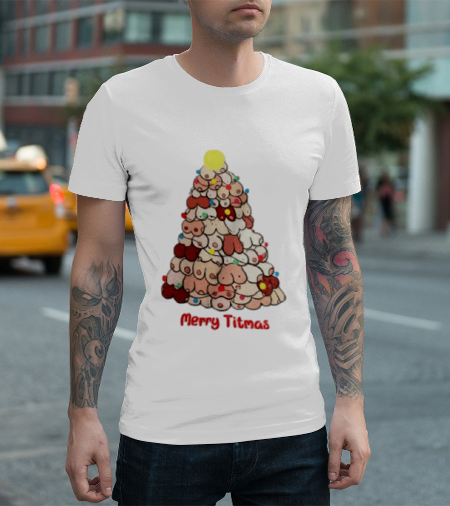 Merry Titmas Christmas Tree Humor Boob Ornaments T-Shirt