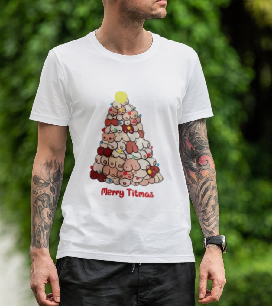 Merry Titmas Christmas Tree Humor Boob Ornaments T-Shirt