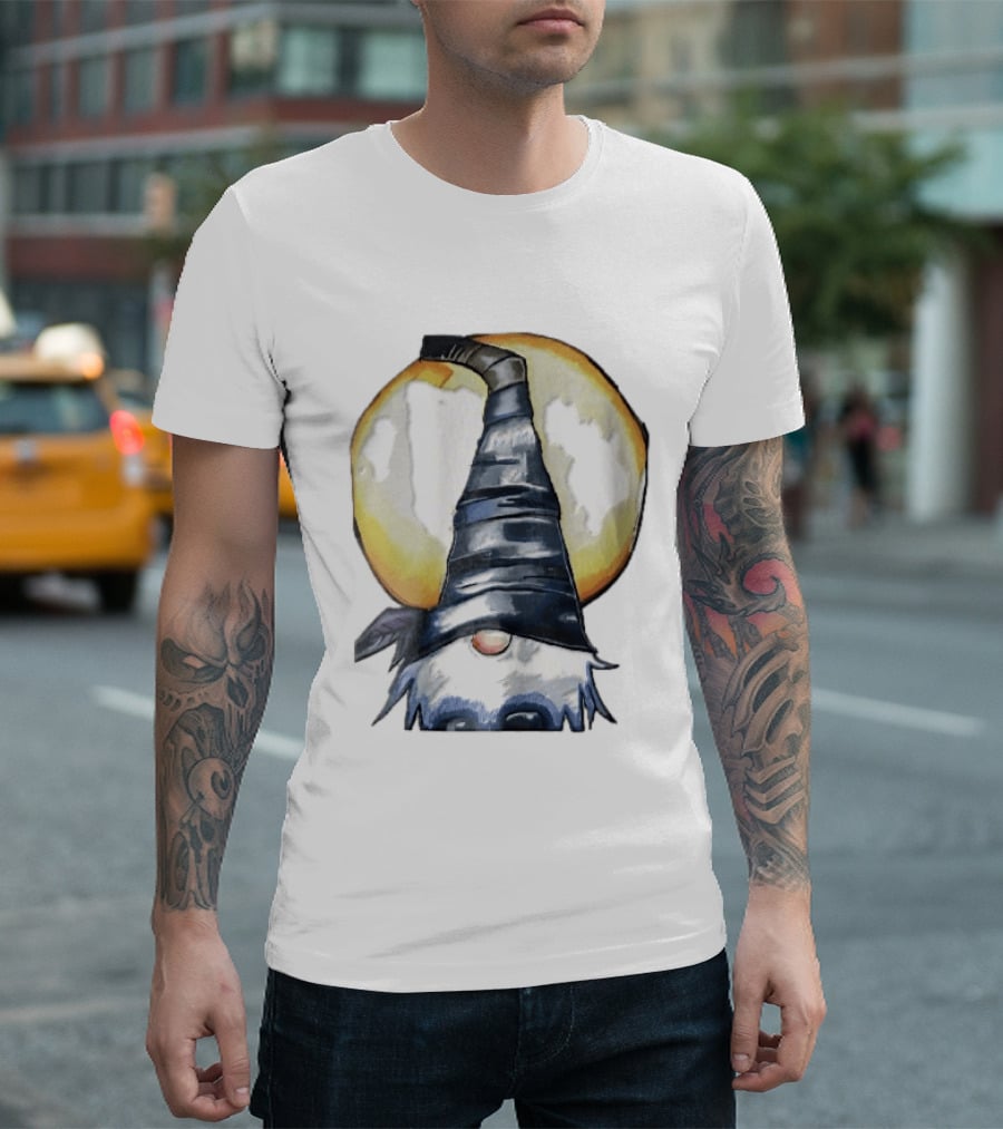 Vichys Cartoon Halloween Witch Gnome Moon Glow Hat T-Shirt