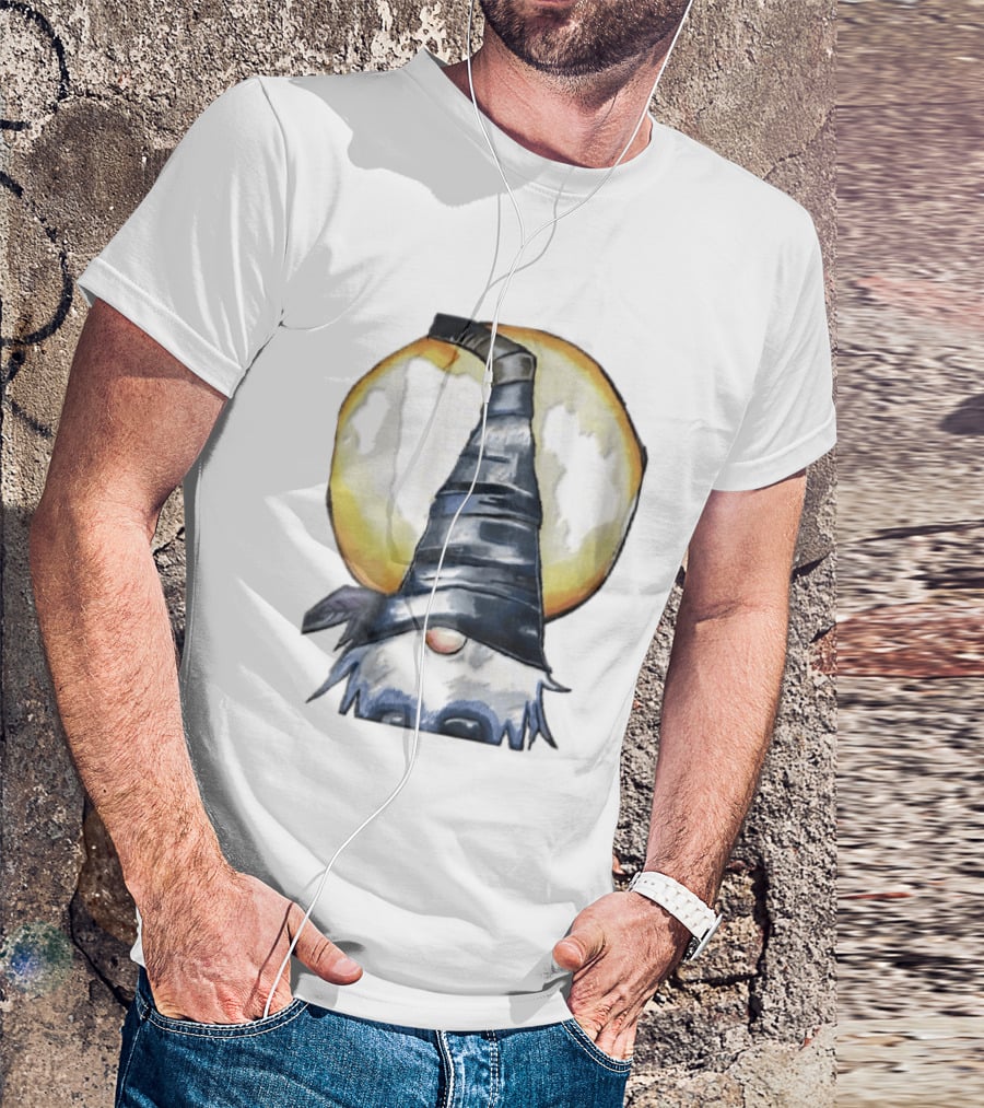 Vichys Cartoon Halloween Witch Gnome Moon Glow Hat T-Shirt