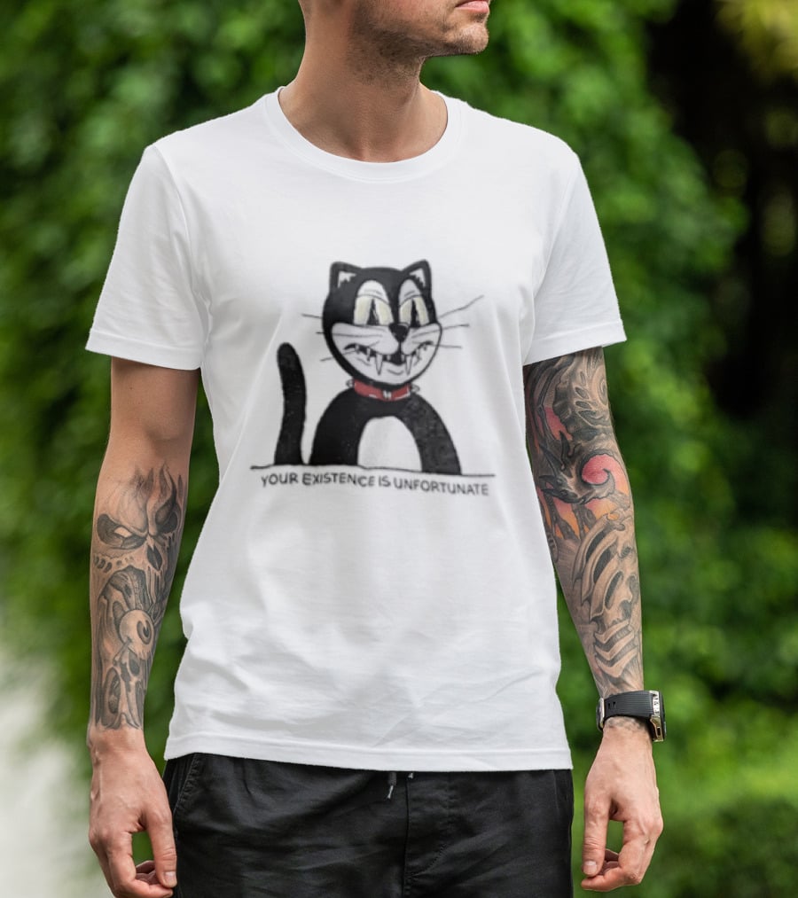 Your Existence Is Unfortunate Cat With Dark Whiskers And Red Collar T-Shirt