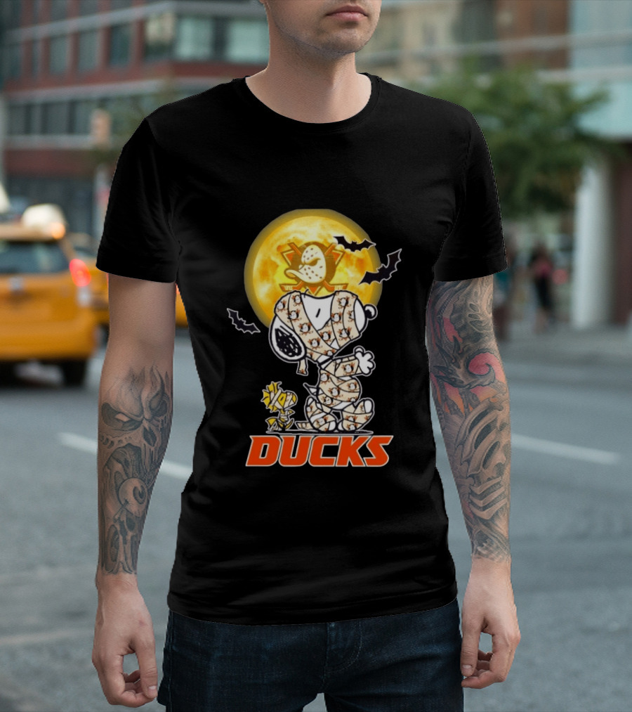Anaheim Ducks X Snoopy And Woodstock Cosplay Mummy Halloween T-Shirt
