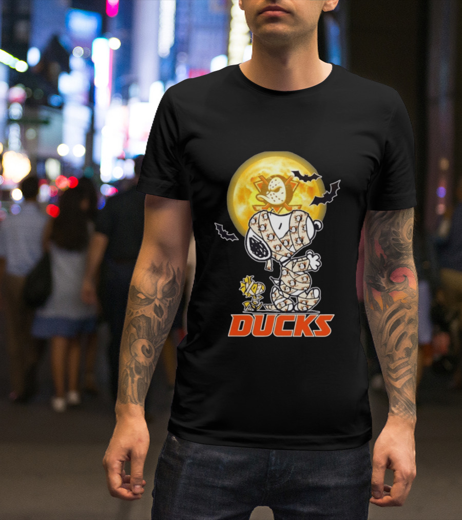 Anaheim Ducks X Snoopy And Woodstock Cosplay Mummy Halloween T-Shirt