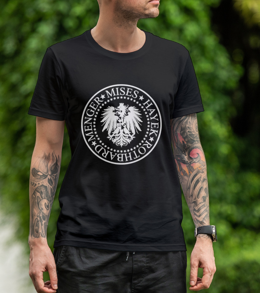 Austrian School Of Economics Mises Hayek Rothbard Menger Crest T-Shirt