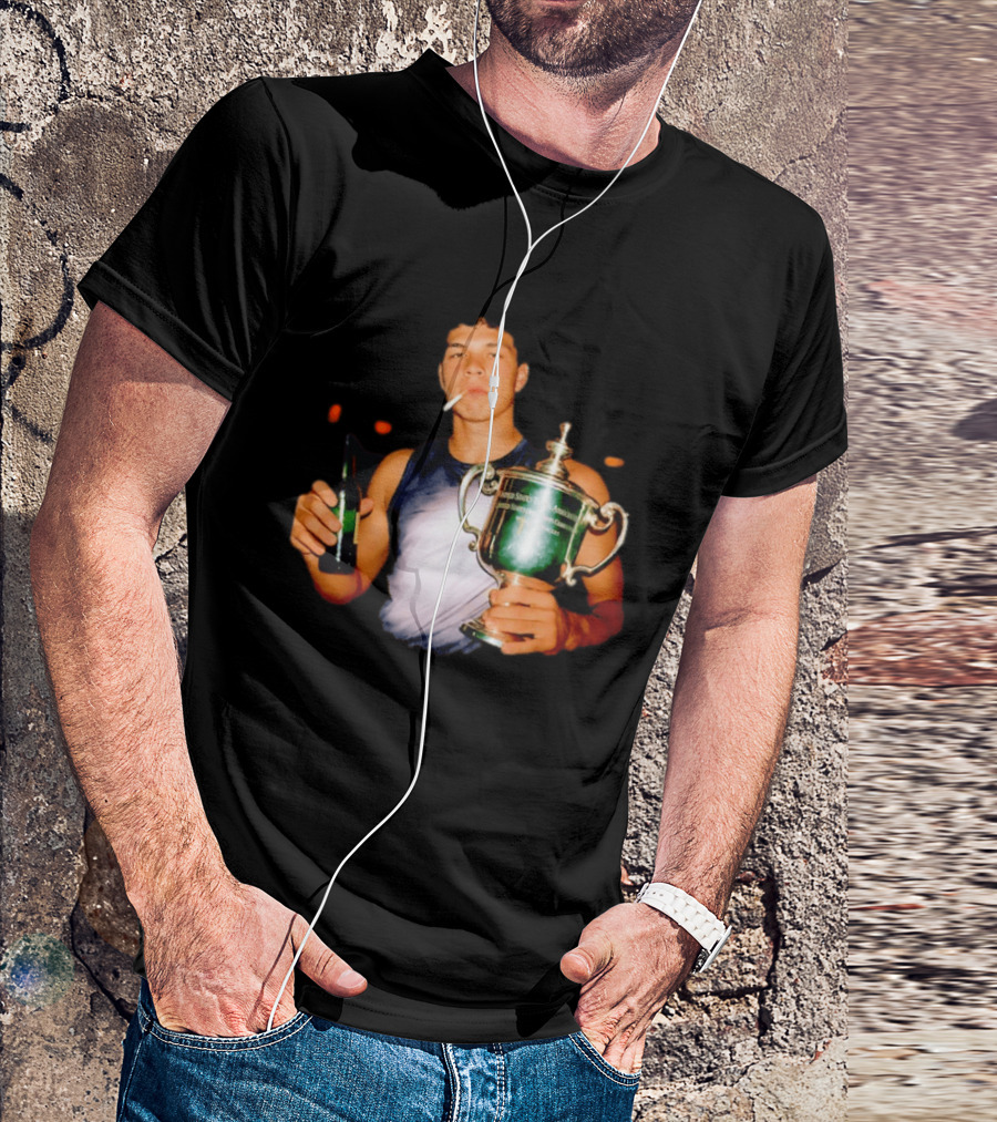 Ben Shelton Celebrating Victory With Beer And Trophy T-Shirt