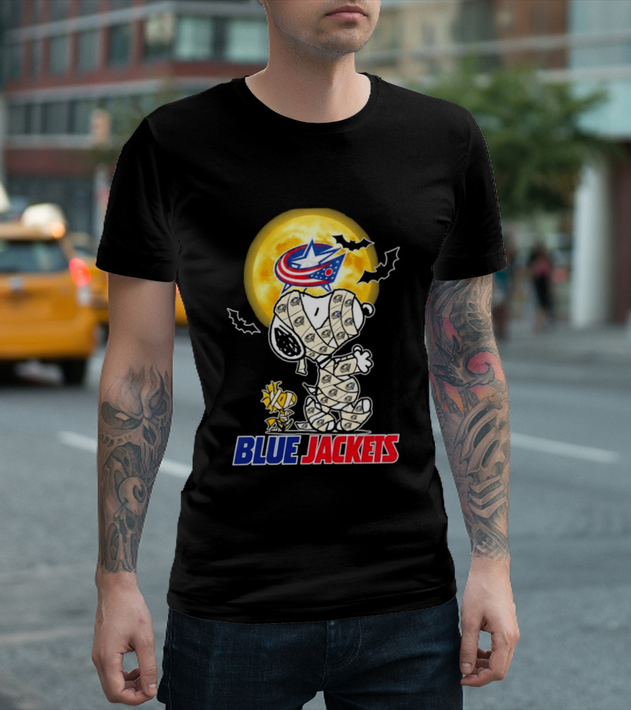 Columbus Blue Jackets Snoopy Woodstock Mummy Halloween Moon T-Shirt