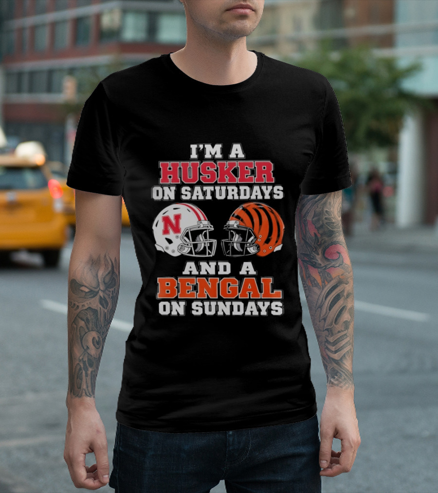 I'm A Husker On Saturdays And A Bengal On Sundays Football Helmet Team Pride T-Shirt