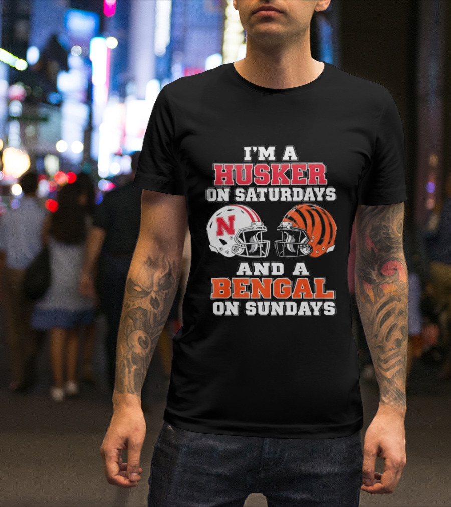 I'm A Husker On Saturdays And A Bengal On Sundays Football Helmet Team Pride T-Shirt