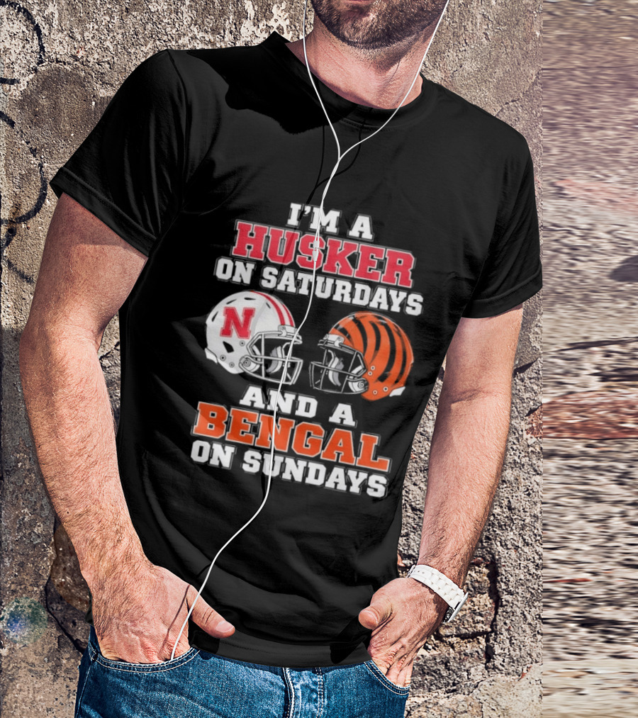I'm A Husker On Saturdays And A Bengal On Sundays Football Helmet Team Pride T-Shirt