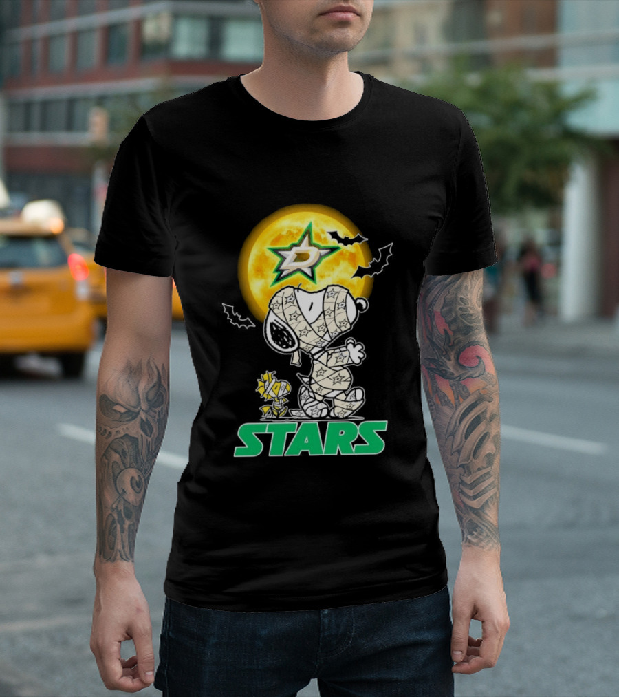 Dallas Stars Snoopy Woodstock Halloween Mummy Moon Bats T-Shirt