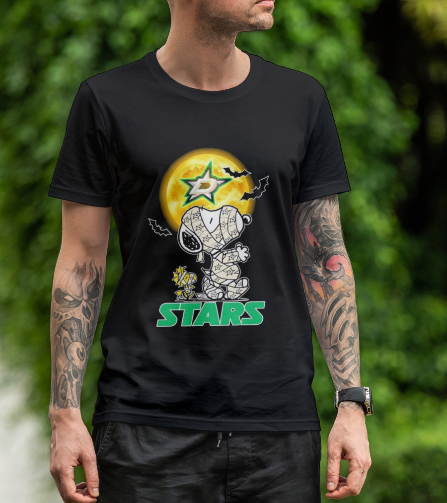 Dallas Stars Snoopy Woodstock Halloween Mummy Moon Bats T-Shirt