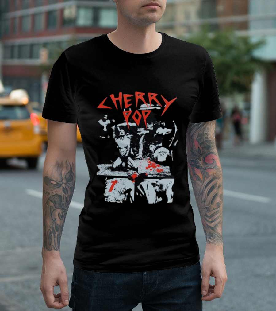 Iamjmsn Store Cherry Pop Black Vintage Rock Aesthetic T-Shirt