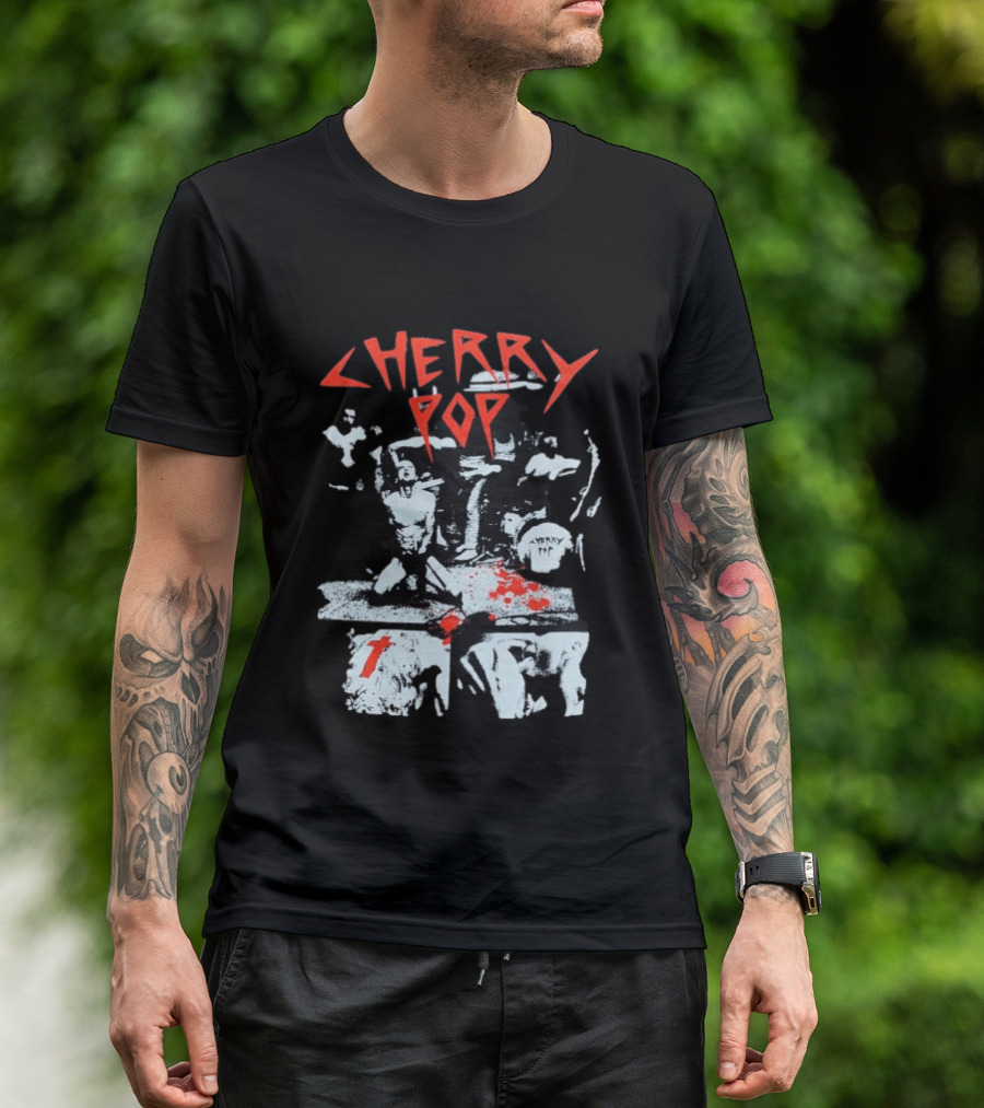 Iamjmsn Store Cherry Pop Black Vintage Rock Aesthetic T-Shirt
