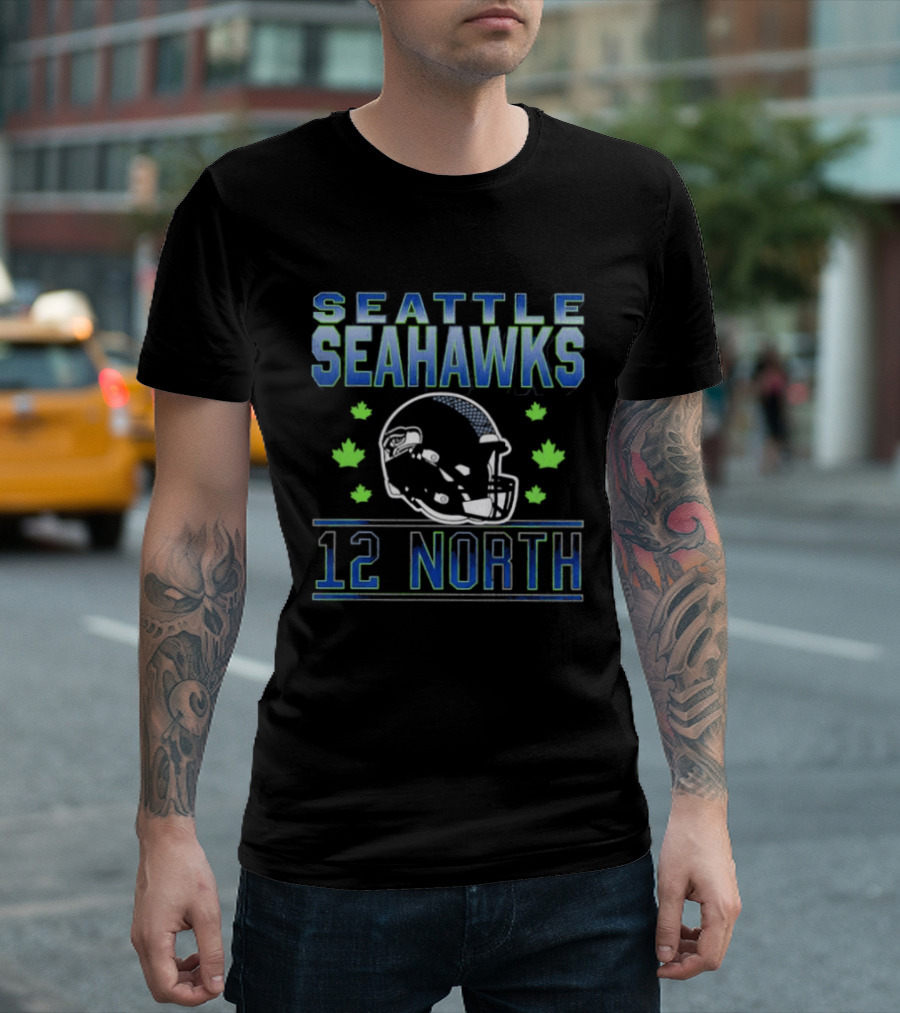 Seattle Seahawks 12 North Helmet Fall Leaves T-Shirt