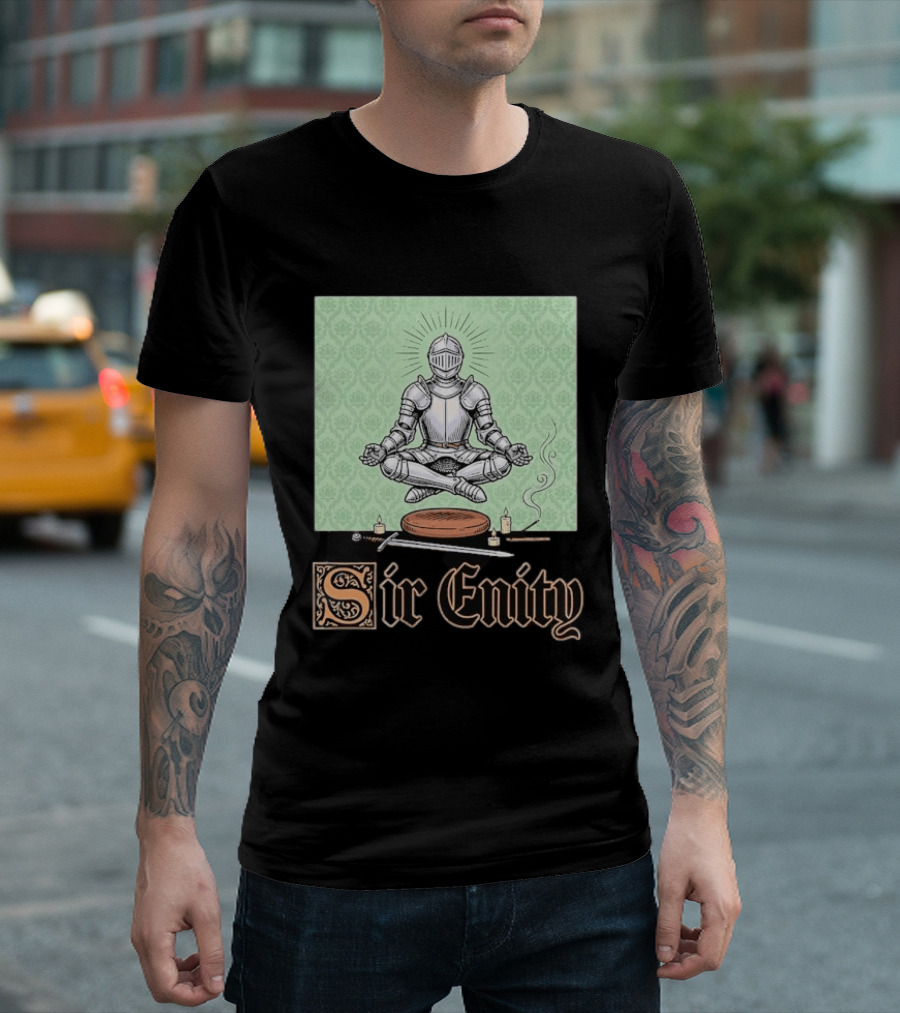 Sir Enity Knight In Meditation With Vintage Design And Candle Accents T-Shirt