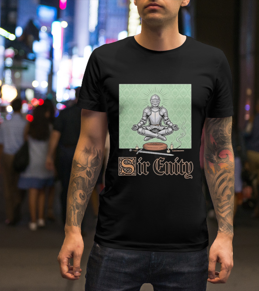 Sir Enity Knight In Meditation With Vintage Design And Candle Accents T-Shirt
