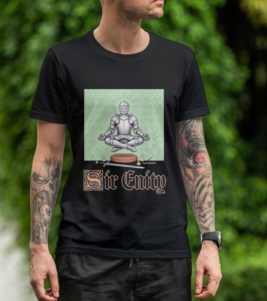 Sir Enity Knight In Meditation With Vintage Design And Candle Accents T-Shirt