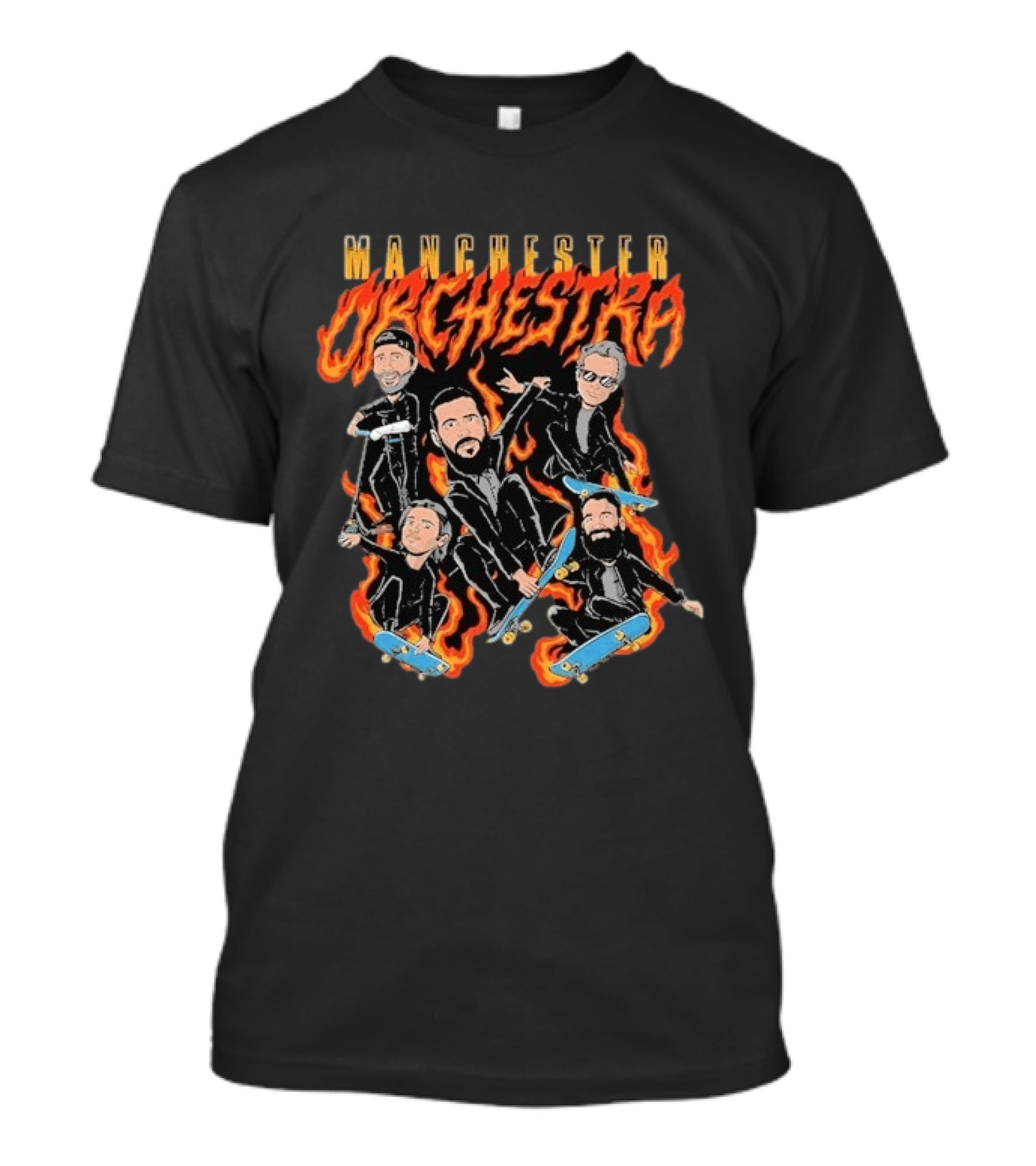 Manchester Orchestra Cartoon Band Skateboarding Fire T-Shirt