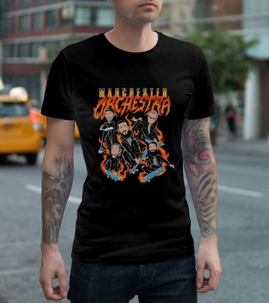 Manchester Orchestra Cartoon Band Skateboarding Fire T-Shirt