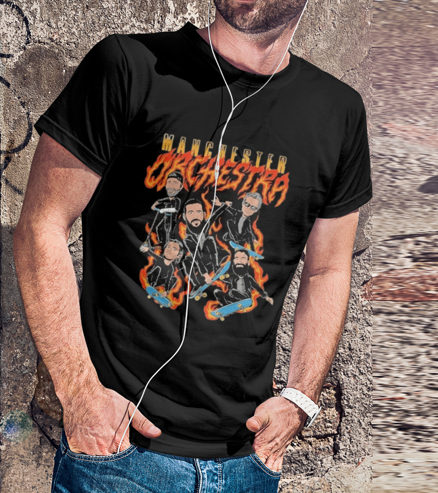 Manchester Orchestra Cartoon Band Skateboarding Fire T-Shirt