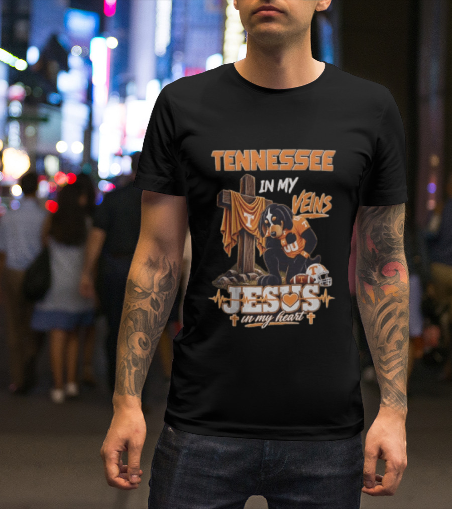Tennessee In My Veins Jesus In My Heart Dog Cross Football Helmet T-Shirt