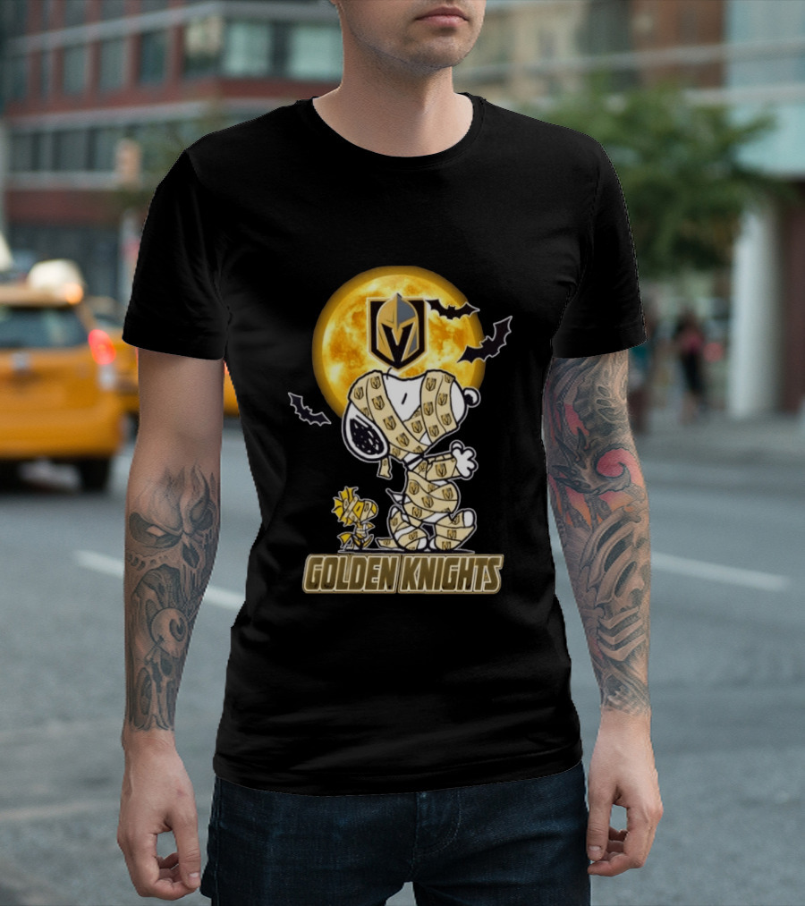 Vegas Golden Knights Snoopy Woodstock Mummy Halloween Moon T-Shirt