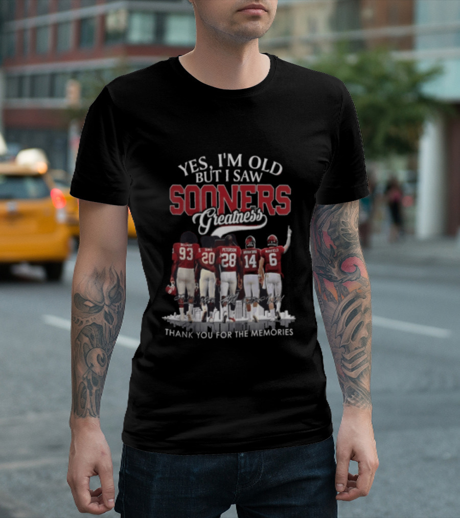 Yes I'm Old But I Saw Sooners Greatness Thank You For The Memories Boz Selmon Peterson Bradford Mayfield T-Shirt
