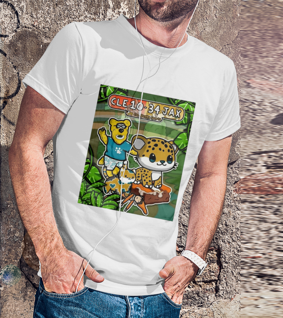 CornDoggy Sports CLE 10 34 JAX Cleveland Browns Vs Jacksonville Jaguars Cartoon Animals T-Shirt