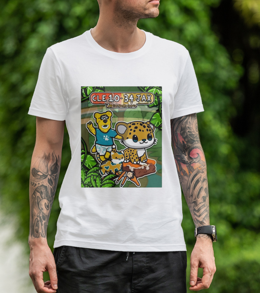 CornDoggy Sports CLE 10 34 JAX Cleveland Browns Vs Jacksonville Jaguars Cartoon Animals T-Shirt