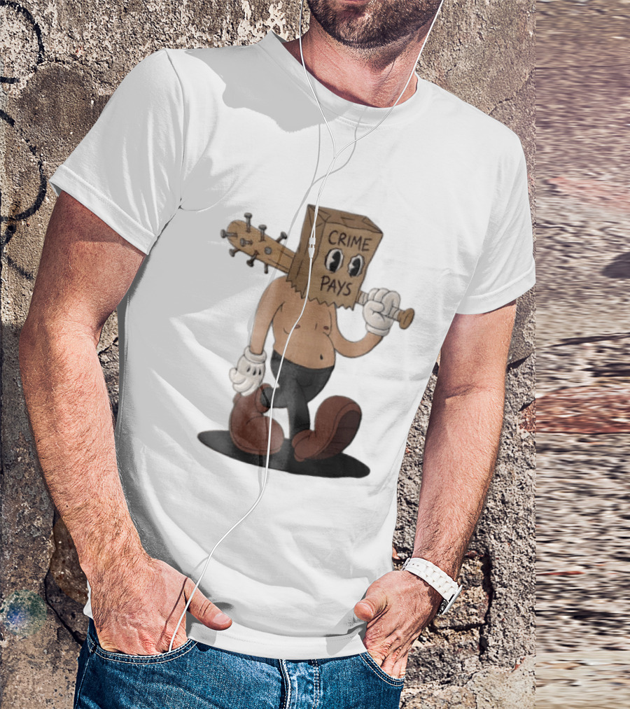 Crime Pays Cartoon Character With Spiked Bat T-Shirt
