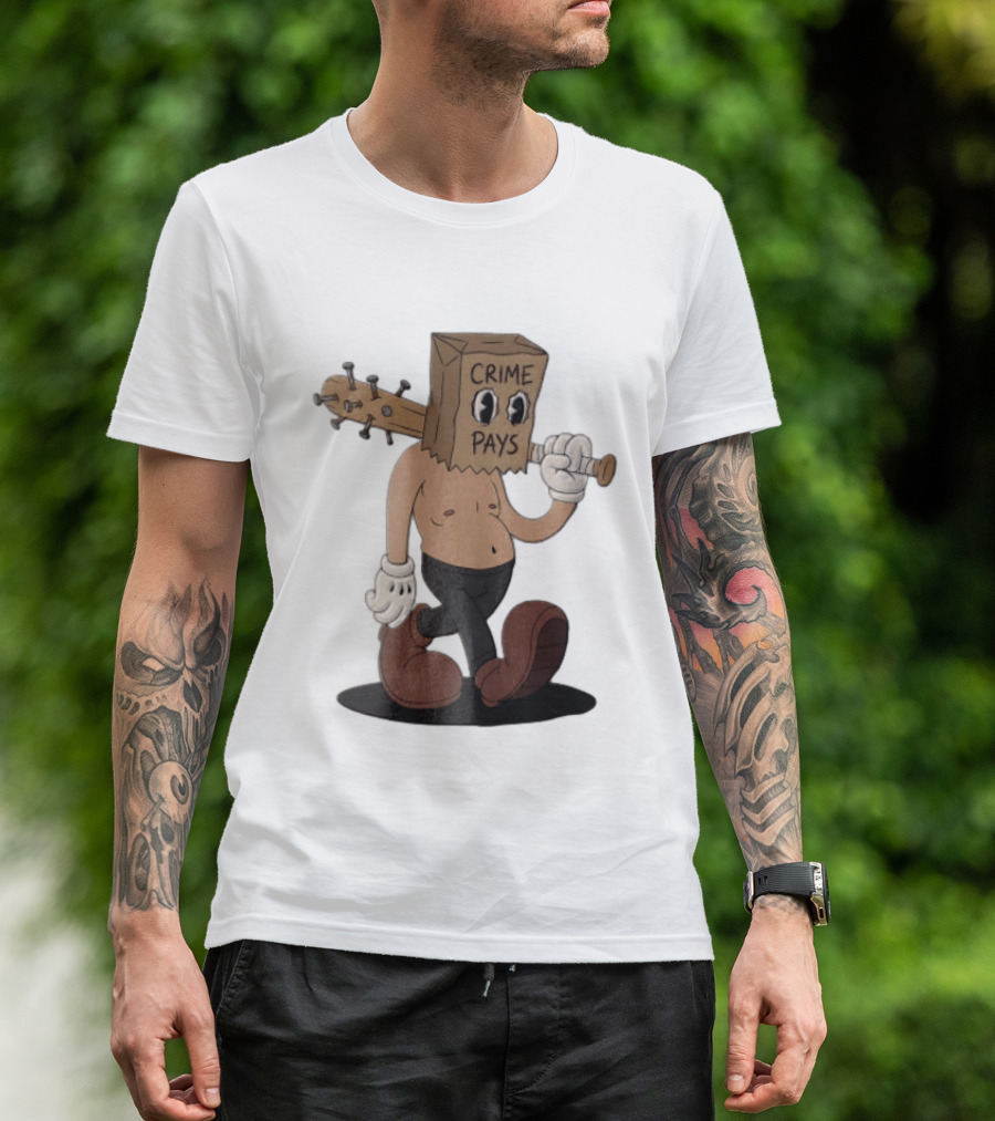 Crime Pays Cartoon Character With Spiked Bat T-Shirt