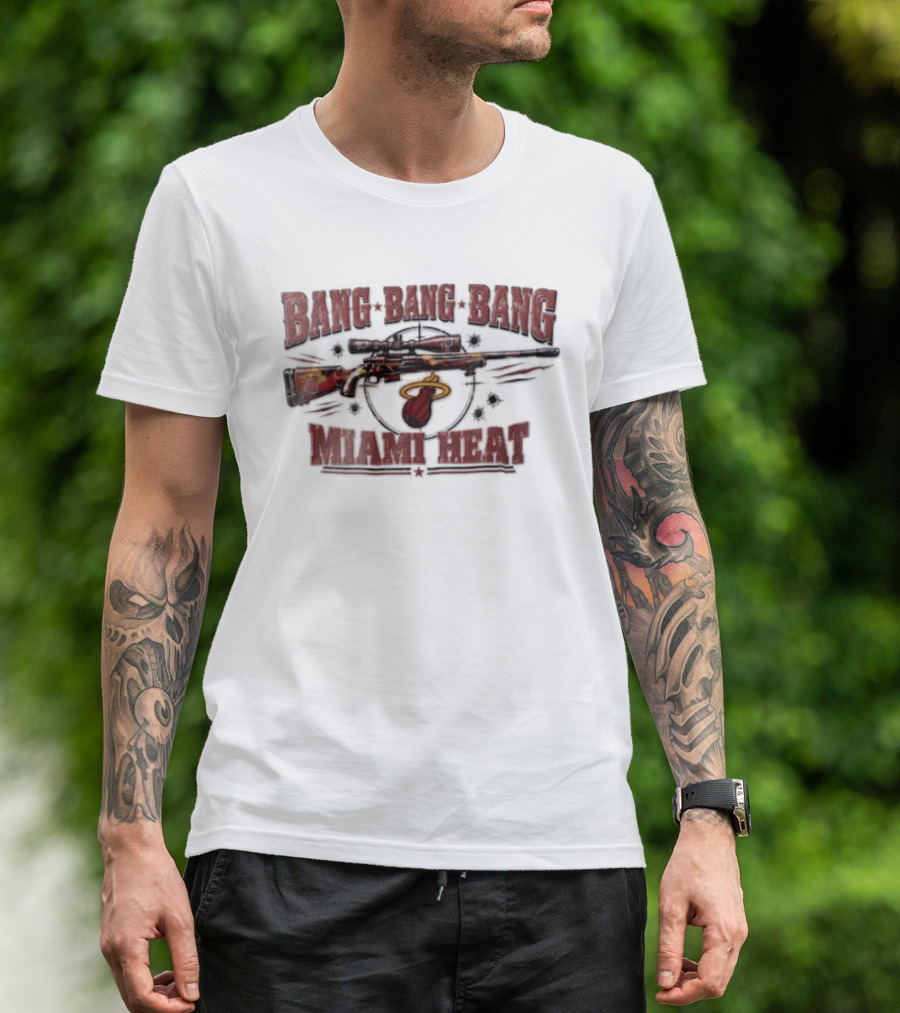 Bang Bang Bang Miami Heat Sniper Rifle Target Bullet Holes Distressed T-Shirt