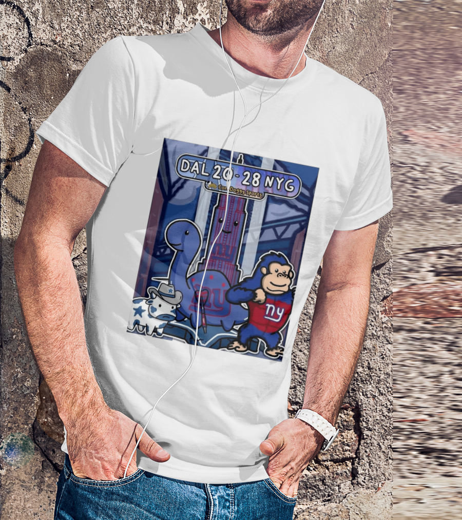 CornDoggy Sports DAL 20 28 NYG Dallas Cowboys New York Giants Cartoon Characters T-Shirt